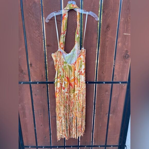 Farm Rio Dress Leopard Forest Sand Mini Fringe Sleeveless size Large - Picture 3 of 10